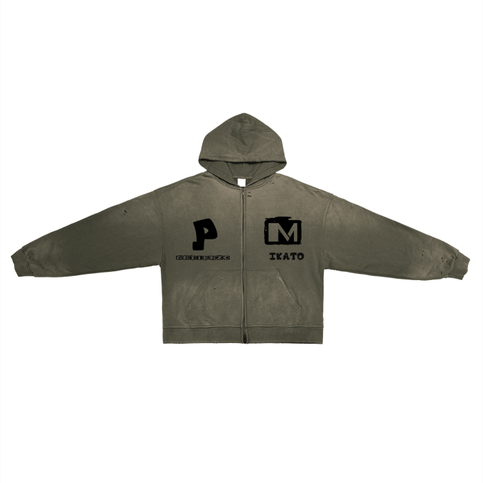 Post-Apocalyptic Aesthetic Pure Cotton Hand-Frayed Monkey Washed Zip Hoodie